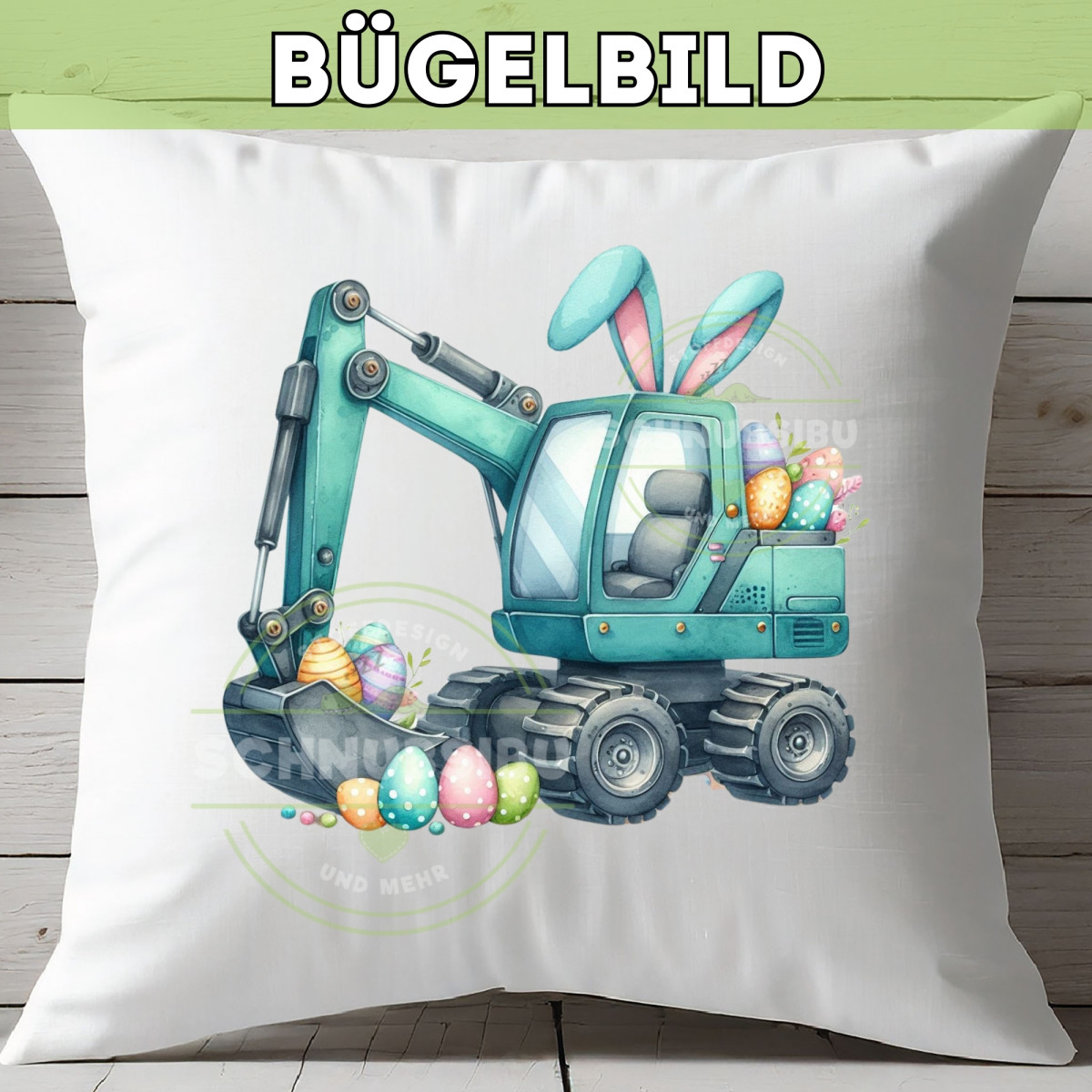 Bügelbild Bagger Ostern rosa